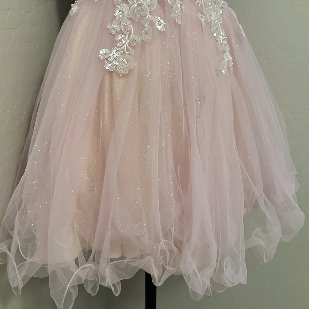 🔴CLEARANCE NEW JOVANI SZ 12 LIGHT PINK BEAD SHIMMER TULLE FIT FLARE FORMAL DRESS